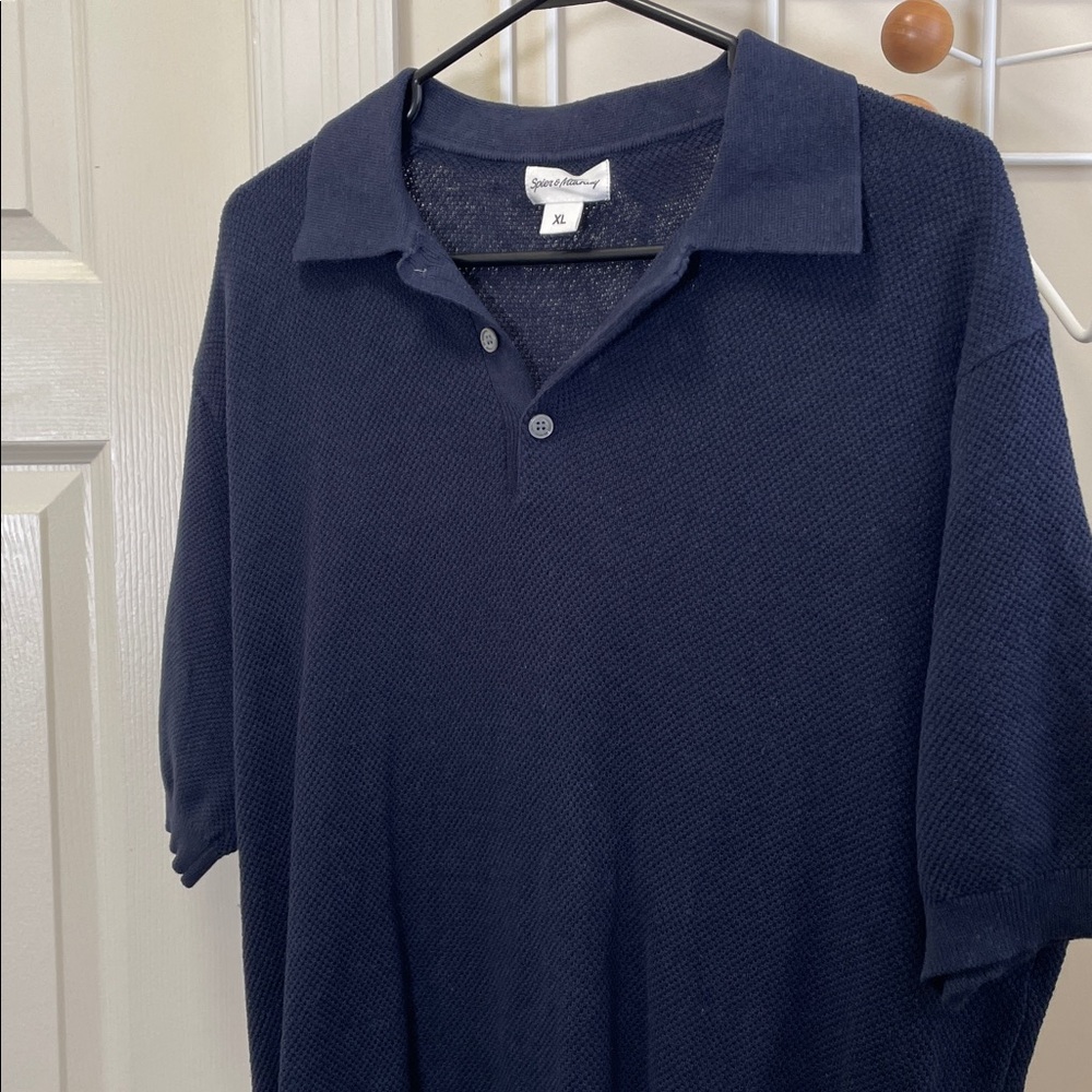 Spier & Mackay - Classic Old Money Woven Short Sleeve Polo - Navy - XL